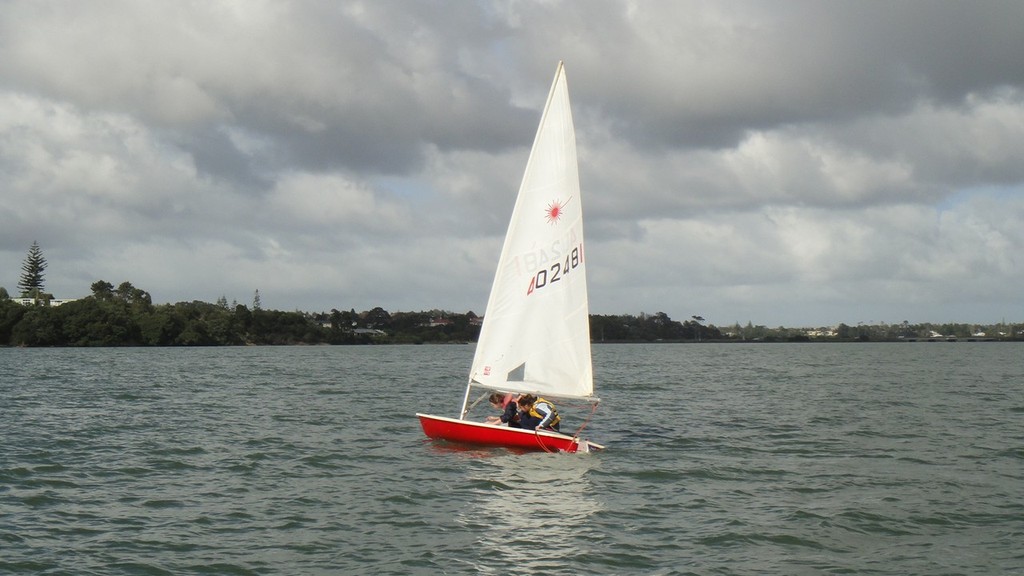 RED for danger! Becs and Laura in the gybe, looks like the sheet might get caught on the corner. - PCSC Autumn Series Day #1 © David Budgett