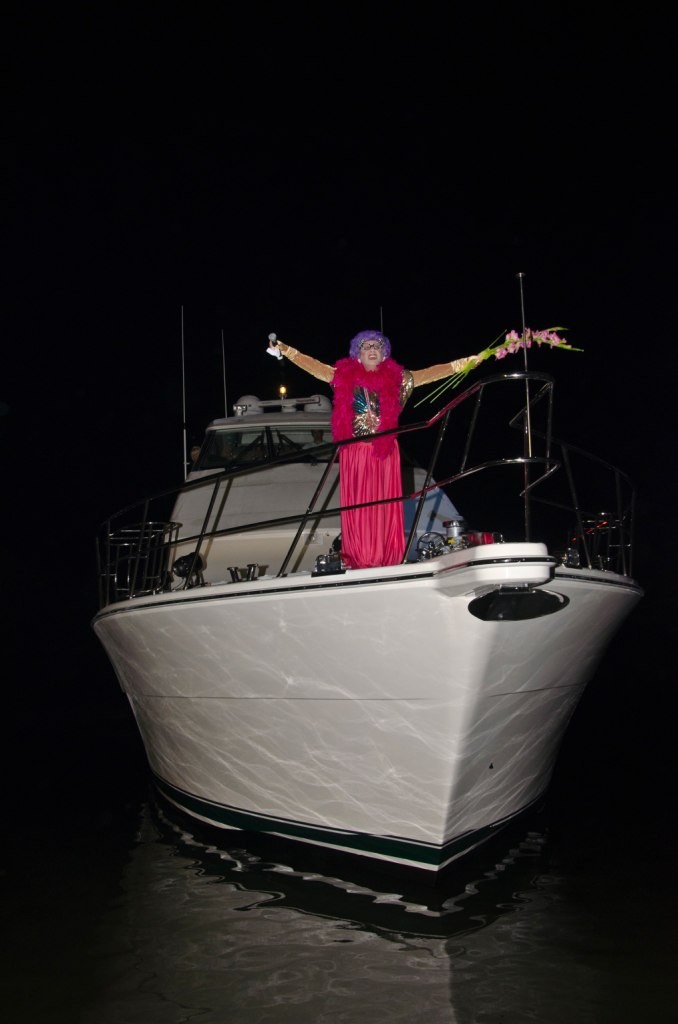 Dame Edna impersonator struck a pose for guests on the bow of the 70 photo copyright Stephen Milne taken at  and featuring the  class