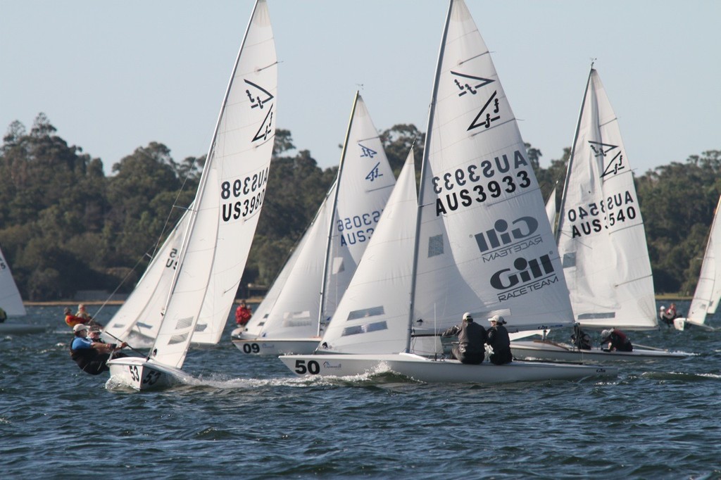 John wilson (Bow 53) crosses Adele Jackson (Bow 50) on the first beat, but Jackson was best of the Aussies and finished 4th - Flying Fifteen 50th Anniversary Nationals © Bernie Kaaks