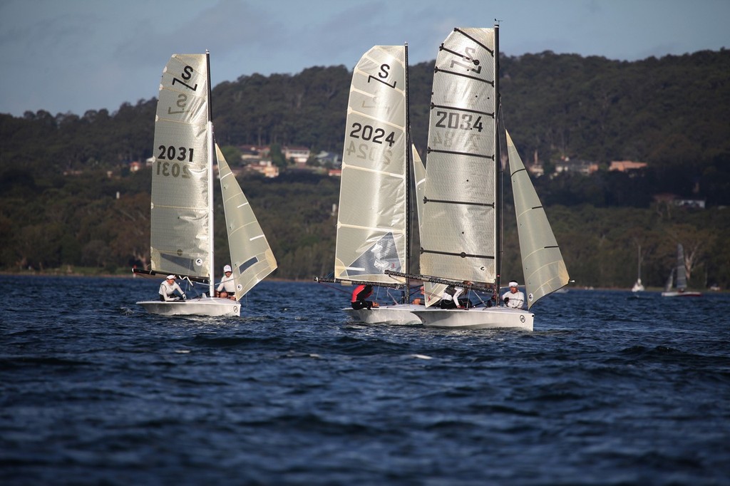 Rohan, Hugh and Peter approaching the bottom mark for the last time - 2011 NS14 NSW Championship © Michael Chittenden 