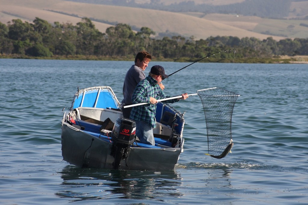 Local anglers netting a nice kingfish. © Jarrod Day