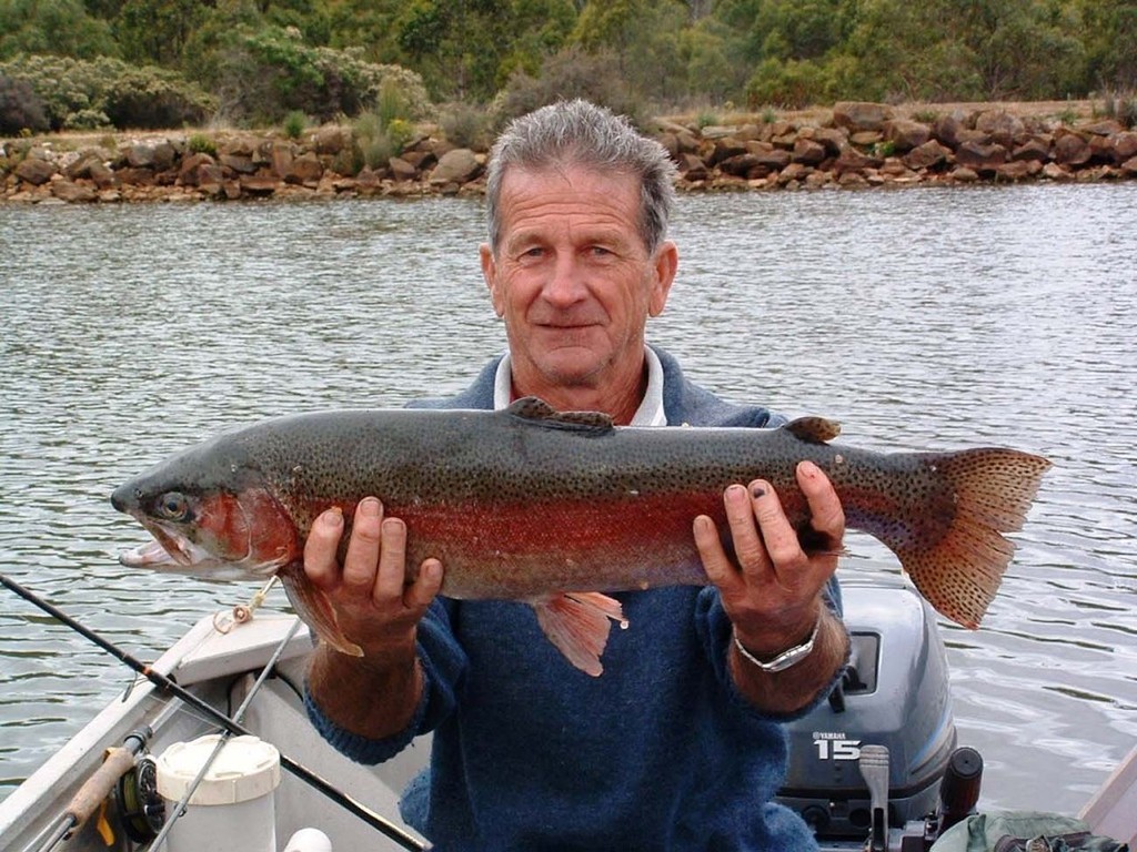 Robert Youl with his 8lb rainbow trout from Brushy Lagoon. © Carl Hyland - copyright