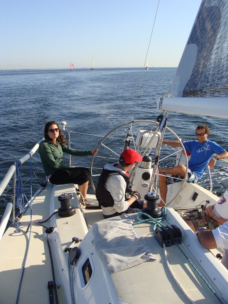 Tactician Clarity on the helm, with main trimmer Antoine and skip Mark taking a break - Intercollegiate Offshore Regatta © Andrew Leslie