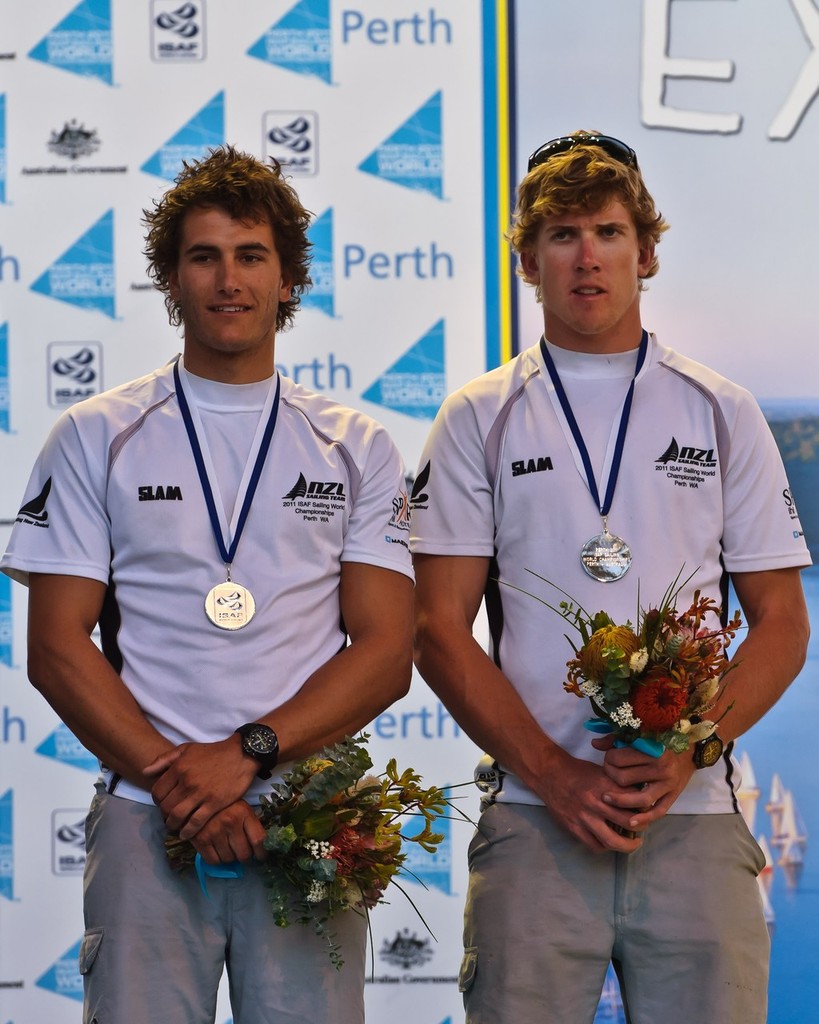 Podium silver medals - photo by Friedbits.com - Perth 49er World champs photo copyright Event Media taken at  and featuring the  class