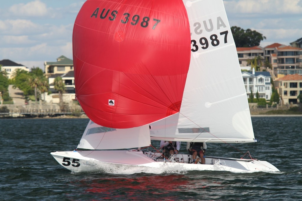 Alan Bax and Simon Childs take off on the first reach of race 6. © Bernie Kaaks