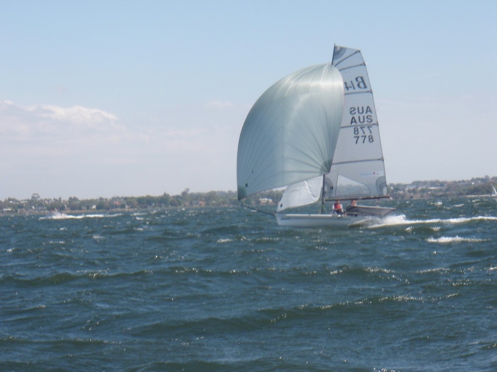 Hunt Leather sailed by Sophie Hunt and Andy Payne takes the heat win in race 10 - Bohaul Express Australian B14 National Champs 2011-12 © Adrian Beswick