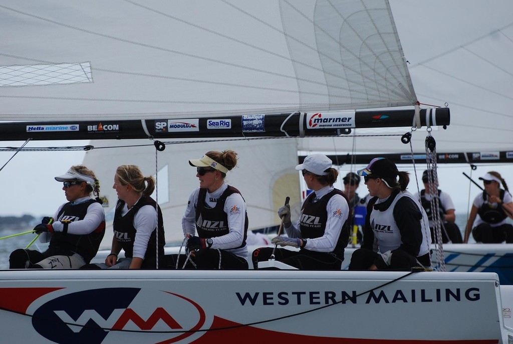 Steph Hazard (foreground) v Osborne pre-start - LIVEsport Telecom New Zealand Women's Match Racing Championships 2011 © Sara Tucker