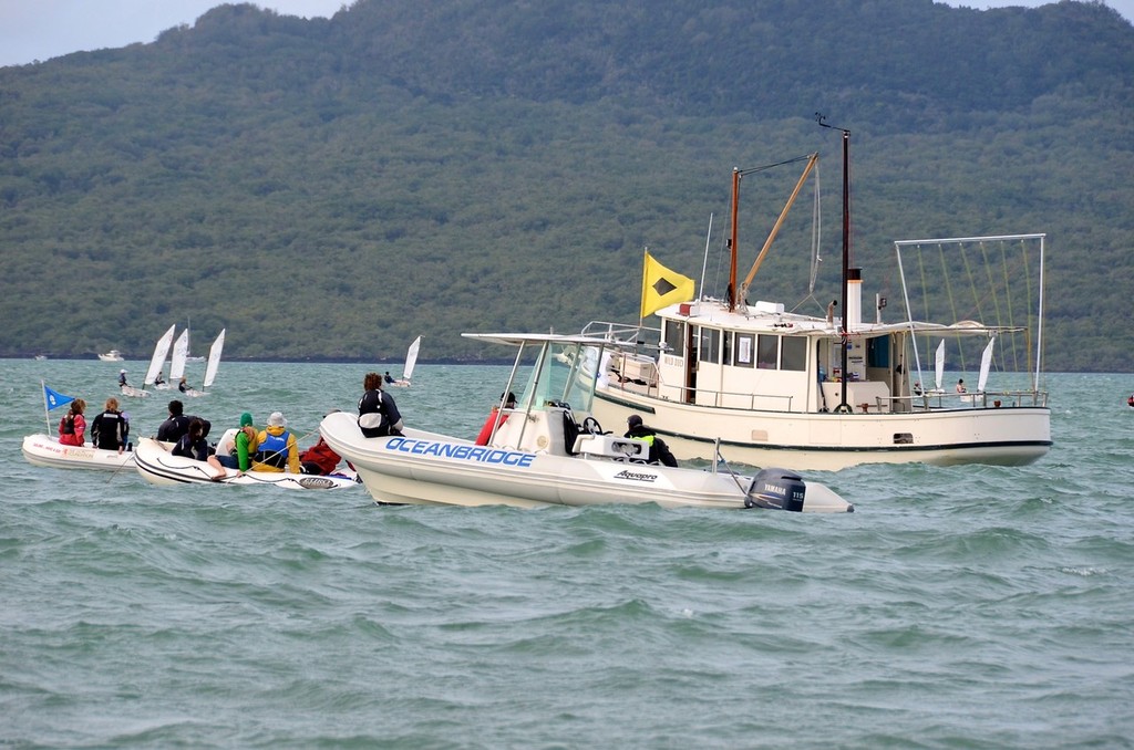 The race committee's classic boat - 2011 Toyota Optimist NZ Nationals, Wakatere Boating Club photo copyright Christine Hansen taken at  and featuring the  class