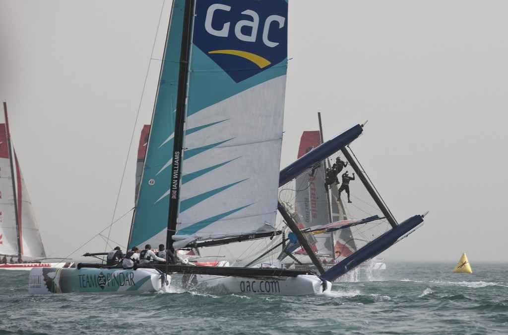 Red Bull Extreme Sailing capsize in Race 4 - Extreme Sailing 2011 - Day 3, Qingdao © Lloyd Images http://lloydimagesgallery.photoshelter.com/