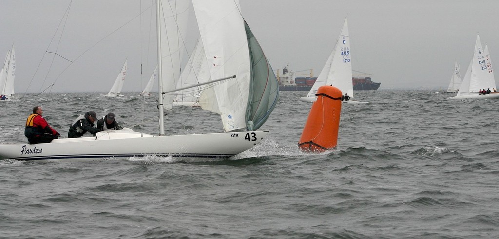 First around the top mark was the Danish crew aboard Flawless. - Dragon World Championships &copy;  John Curnow