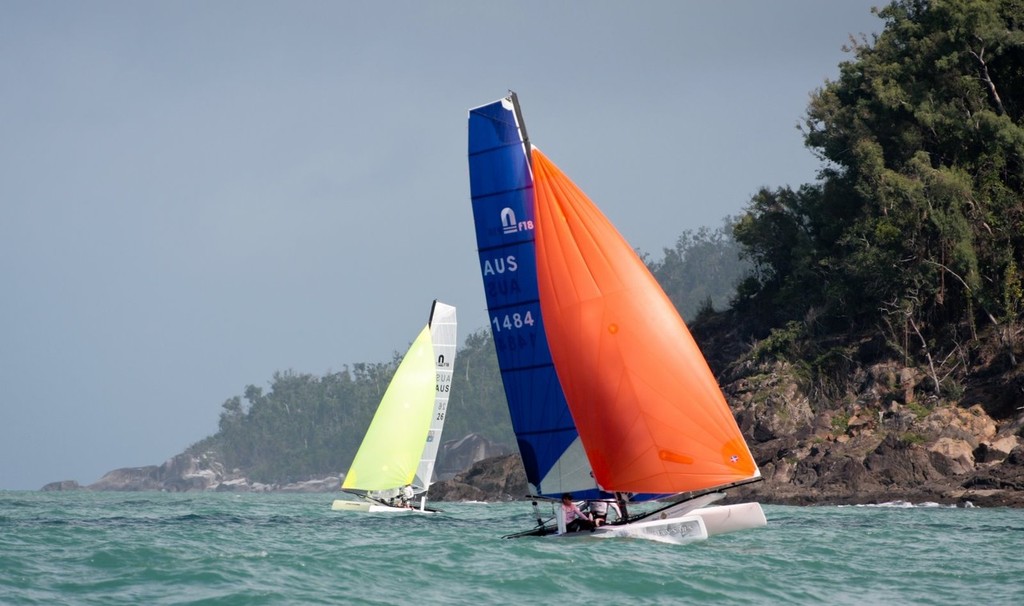 Cats off Portaboy Island near the northern tip of Dunk Island (in the background)  heading for the finish line. - Zhik Mission Beach regatta © Matthew Kenwrick
