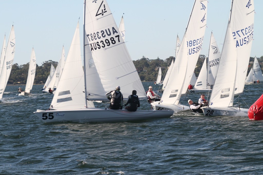 Bax (55) led both Hart (28) and Goacher (56) around the top mark the first time. - Flying Fifteen 50th Anniversary Nationals © Bernie Kaaks