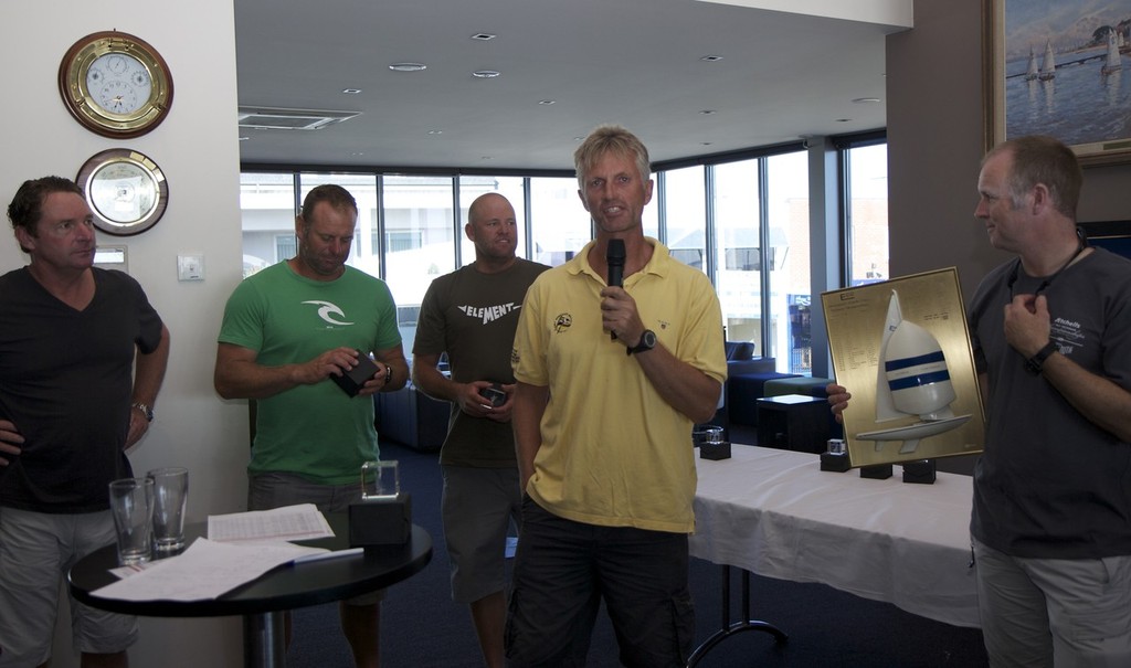 Noel 'Nitro' Drennan making his acceptance speech. - Etchells World Championships photo copyright Nick McGuigan taken at  and featuring the  class