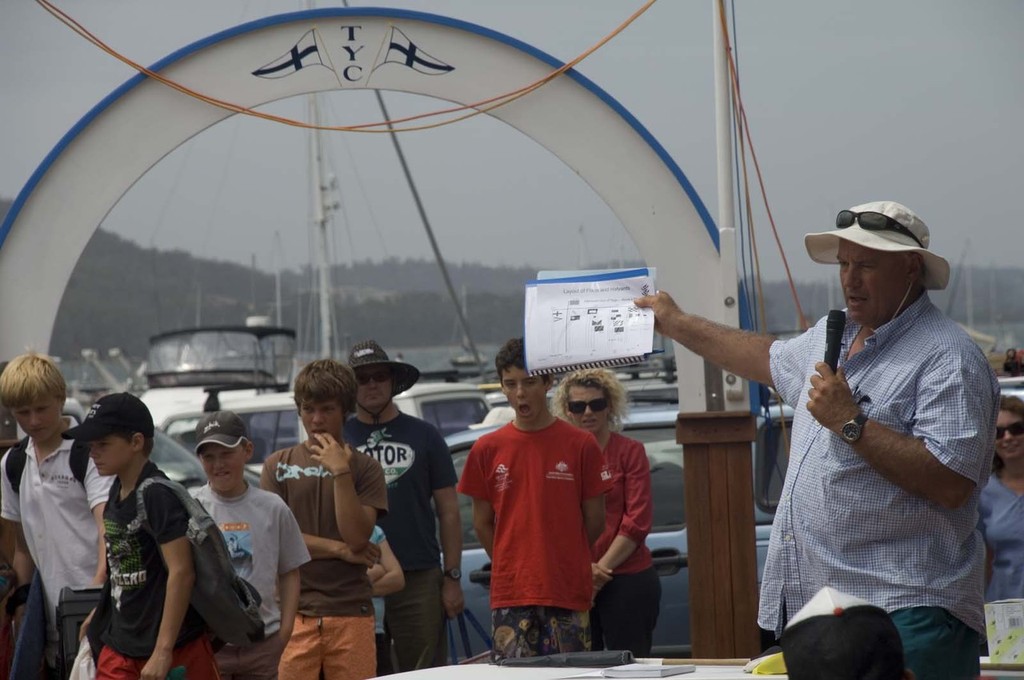 RC Chair Iain Murray Addressing The Fleet at Tamar YC 2010 F11 Nationals - Gill® 2011 Australian Flying Eleven National Championship  © David Price