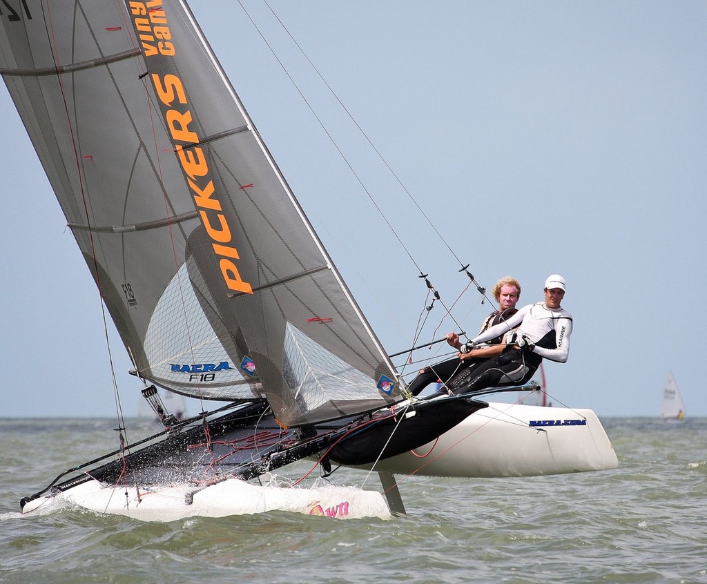 Mark Leitner and Jerome Tritz of the Cairns Sailing Club in action in the Nacra F18 