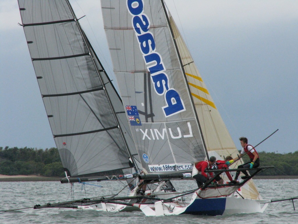 Sailtech Sails and Pure Blonde Qld - after the ``crazy ivan`` - 2011 Queensland 18ft Skiff Championships photo copyright Mark Graveson taken at  and featuring the  class