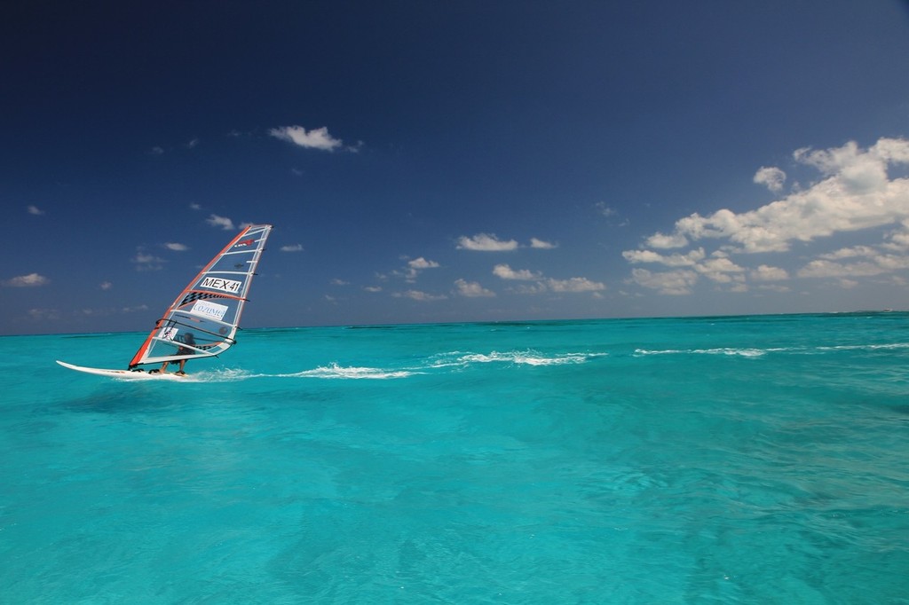 Techno 293 sailor ripping across beautiful Cozumel inland waters - Techno 293 North American Championships photo copyright Windsurf Mexico Sayre taken at  and featuring the  class
