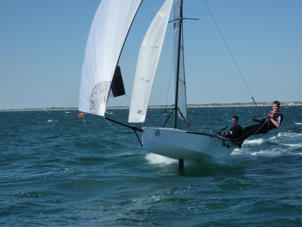 Fine Mess launching next to the finish boat - Pacific National WA Cherub Championship © Michelle Lucarelli