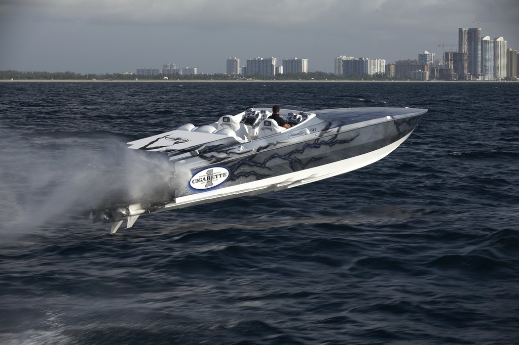 It’s an earlier model of the fabulous 50’ Marauder, but it’s still all Cigarette. © Florida Powerboat Club