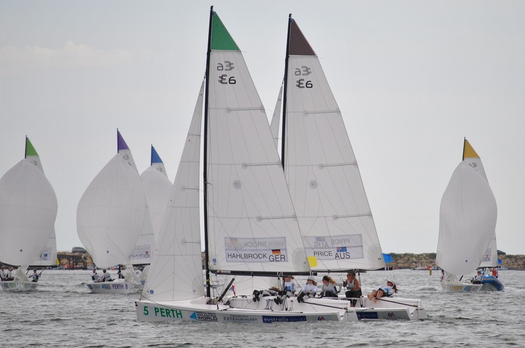 Silke Hahlbrook (GER) fights to hold off Olivia Price (AUS) - ISAF Sailing World's Elliott 6m photo copyright Elliott 6m Sailing taken at  and featuring the  class