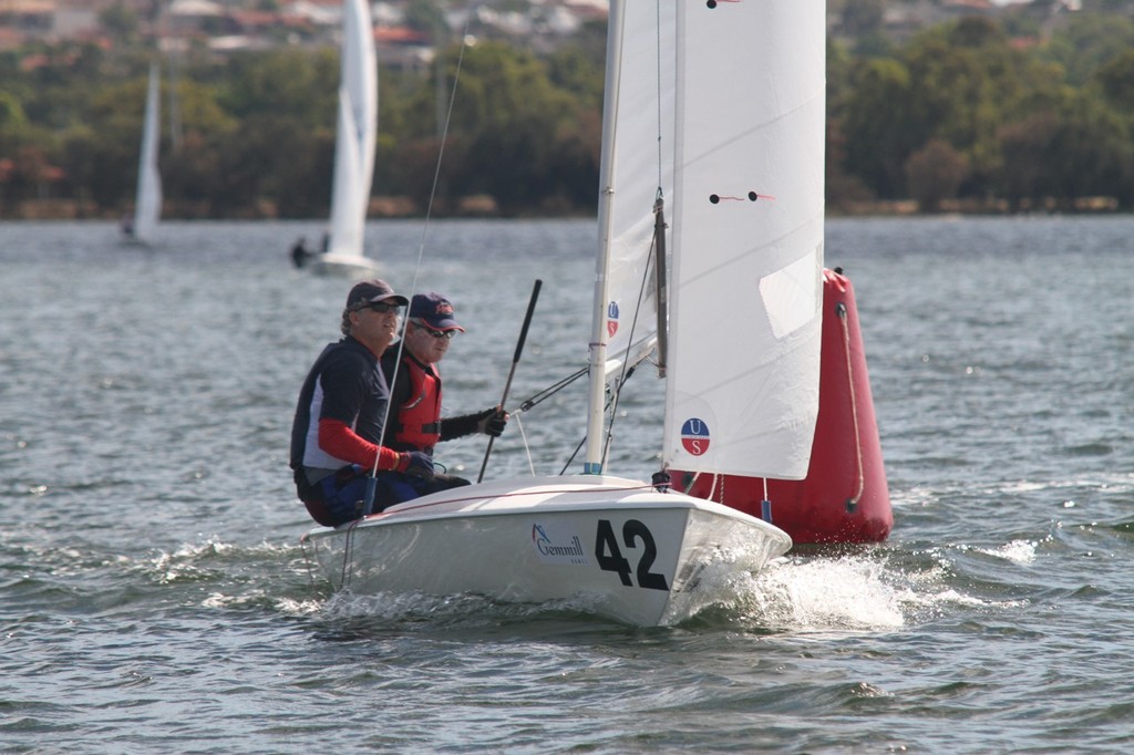 Flying Fifteen president Peter Rooke and Martin Arrowsmith set the pace in race 6 in the early stages. © Bernie Kaaks