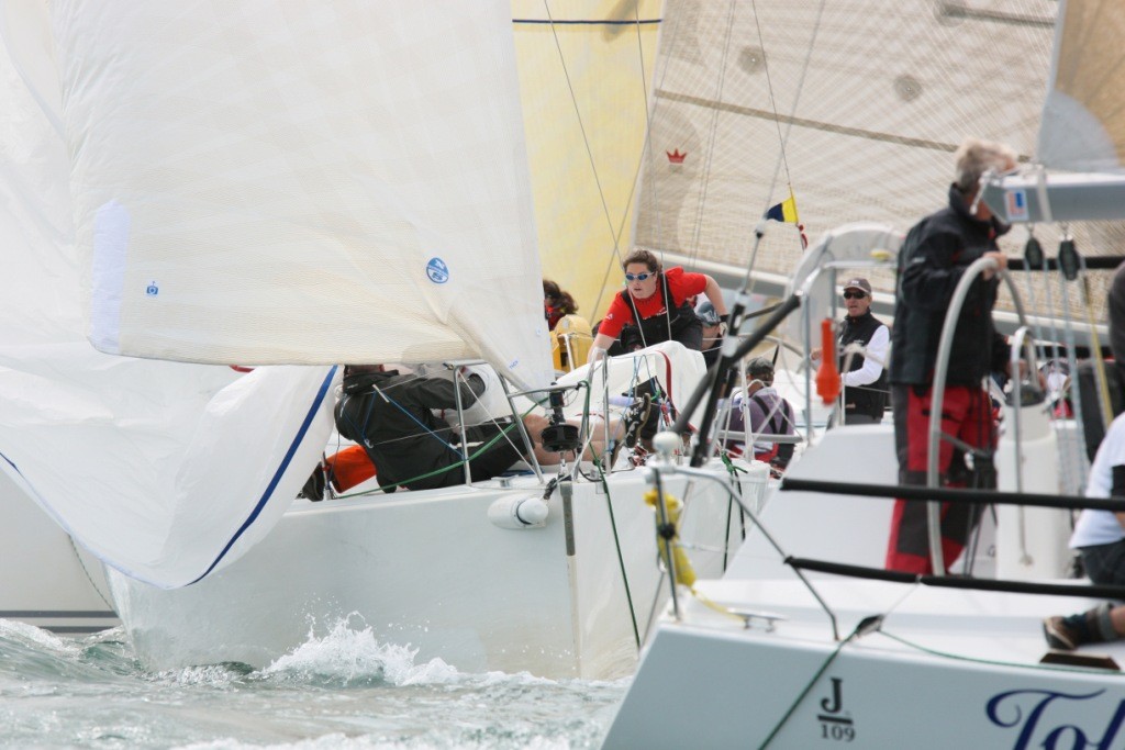 J/109s rounding congested leeward mark- photo by Tim Wright- photoaction.com - J/109 European Championship photo copyright Tim Wright taken at  and featuring the  class