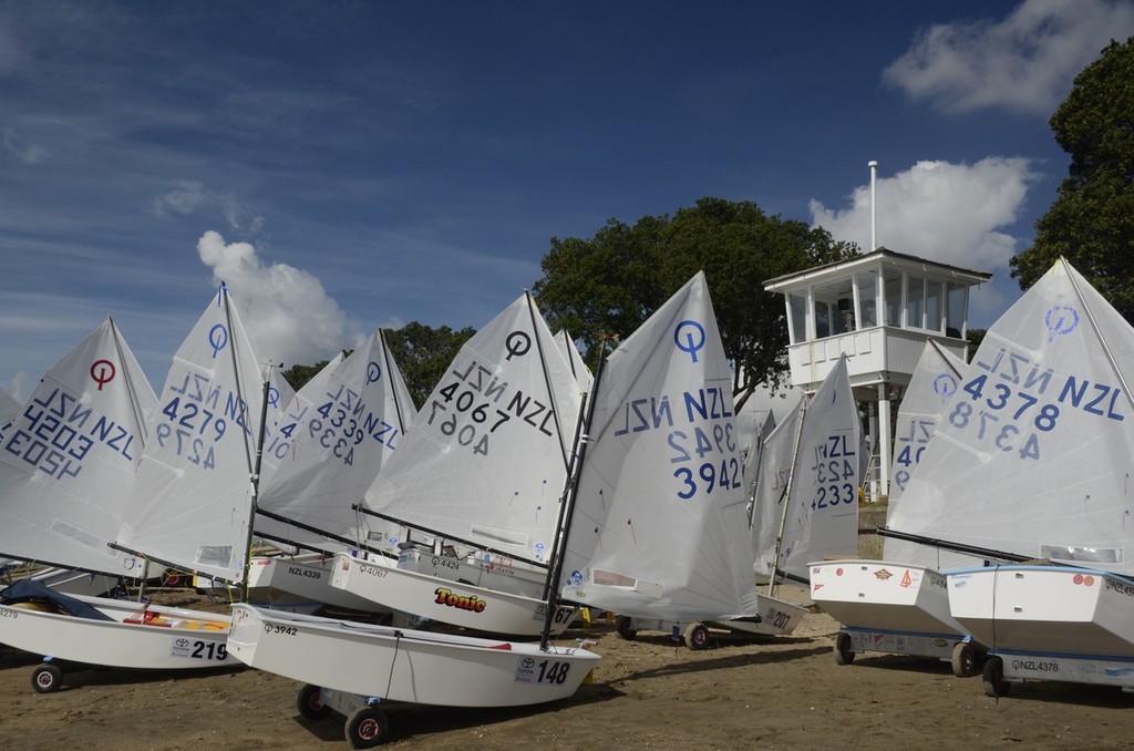 A live feed from the historic starting tower provides coverage for spectators - 2011 Toyota Optimist Nationals, Wakatere, Day 1 © Christine Hansen