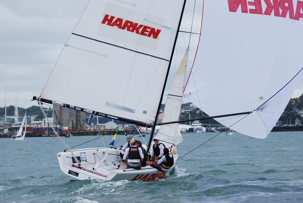 Jess McDowell leads downwind - LIVEsport Telecom New Zealand Women's Match Racing Championships 2011 © Sara Tucker