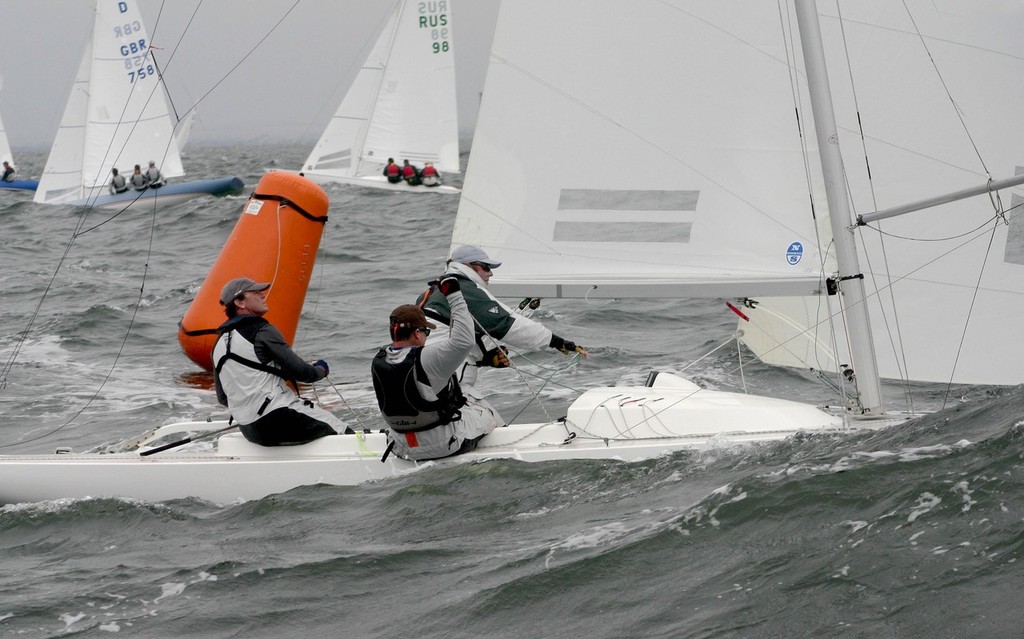 Crew work at the top mark, in the waves. - Dragon World Championships &copy;  John Curnow