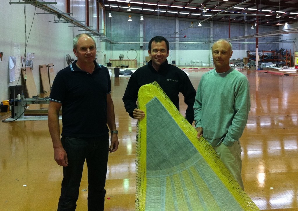 Doyle Sails Chris McMaster, Mike Sanderson and Richard Bouzaid at the Stratis loft photo copyright Guy Waddilove taken at  and featuring the  class