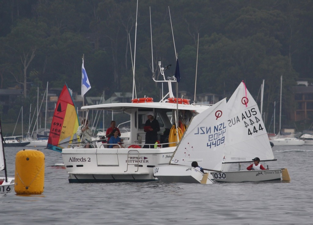 A close finish in the final race of flight A today won by Leonard Takahashi from NZ - 2011 Optimist Nationals photo copyright Damian Devine taken at  and featuring the  class