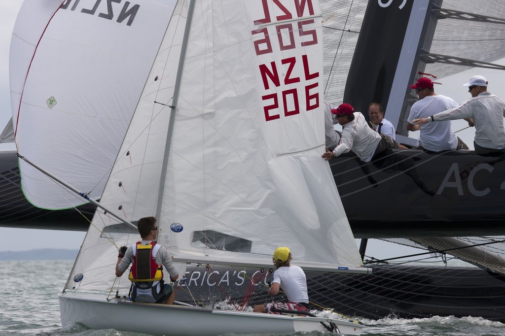 The AC45 shows that it is the ideal, and probably most expensive way of adjusting a 470 leech. © ACEA - Photo Gilles Martin-Raget http://photo.americascup.com/