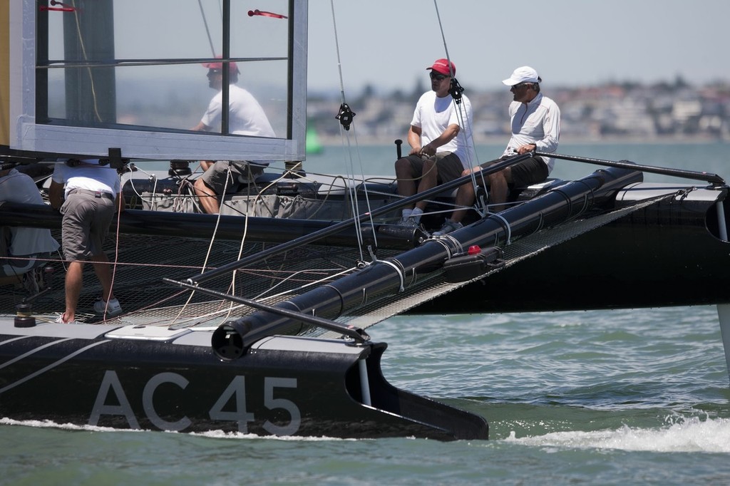 AC45 sea trial Day 7 - Russell Coutts steers the AC45 for the first time © ACEA - Photo Gilles Martin-Raget http://photo.americascup.com/