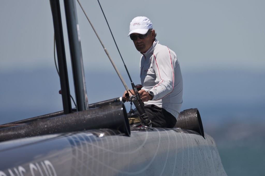 AC45 sea trial Day 7 - Russell Coutts steers the AC45 for the first time © ACEA - Photo Gilles Martin-Raget http://photo.americascup.com/