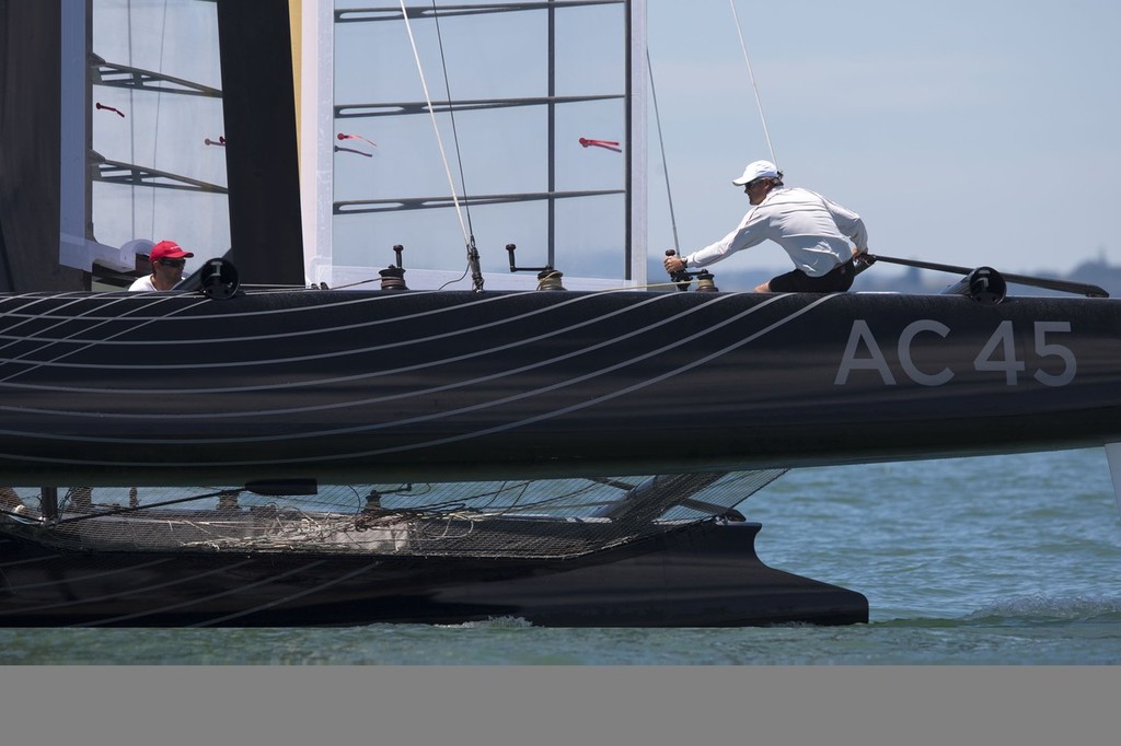 AC45 sea trial Day 7 - Russell Coutts steers the AC45 for the first time © ACEA - Photo Gilles Martin-Raget http://photo.americascup.com/