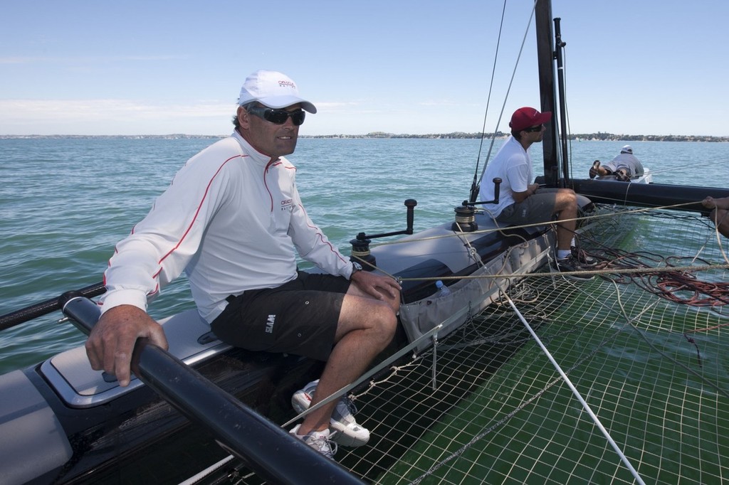 AC45 sea trial -Russell Coutts steers the AC45 for the first time © ACEA - Photo Gilles Martin-Raget http://photo.americascup.com/