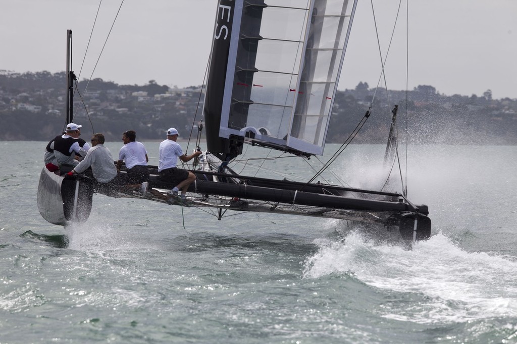 A fine spray from the leeward bow - AC45 - Day 2 Trials in Auckland - 34th America’s Cup - AC45 trials © ACEA - Photo Gilles Martin-Raget http://photo.americascup.com/
