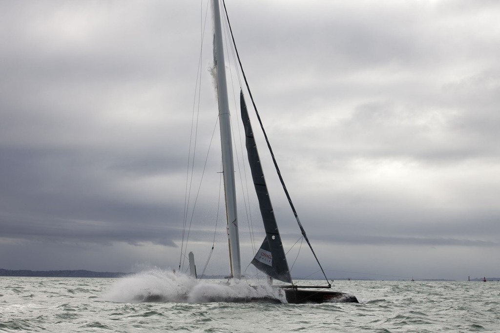 25/04/2011 - Auckland (NZL) - 34th America’s Cup - AC45 test event - Day 1 - Oracle 1 capsize and redress © Gilles Martin-Raget / Oracle Racing