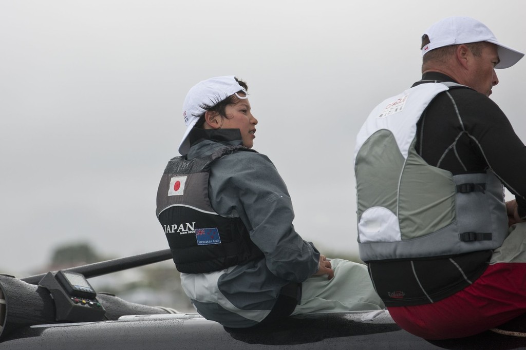 New Zealand national Optimist Champion, Leonard Takahashi-Fry on the handlebars of the AC45 photo copyright Gilles Martin-Raget/Oracle Racing.com http://www.oracleteamusamedia.com/ taken at  and featuring the  class
