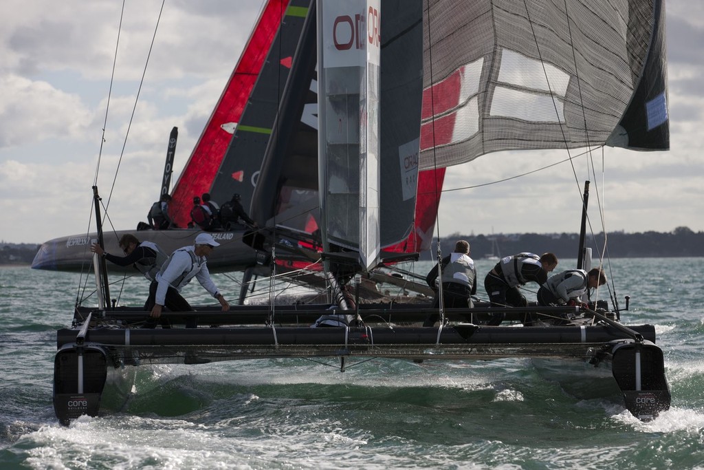 29/04/2011 - Auckland (NZL) - 34th America’s Cup - AC45 Test Event - Day 5 - Match racing © Gilles Martin-Raget / Oracle Racing