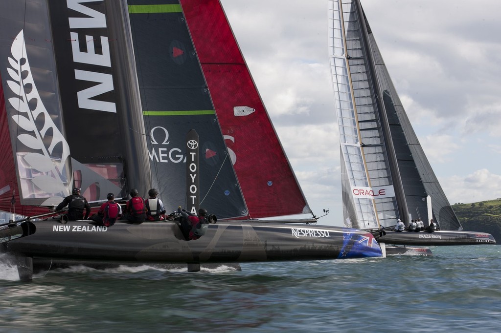 29/04/2011 - Auckland (NZL) - 34th America’s Cup - AC45 Test Event - Day 5 - Match racing © Gilles Martin-Raget / Oracle Racing