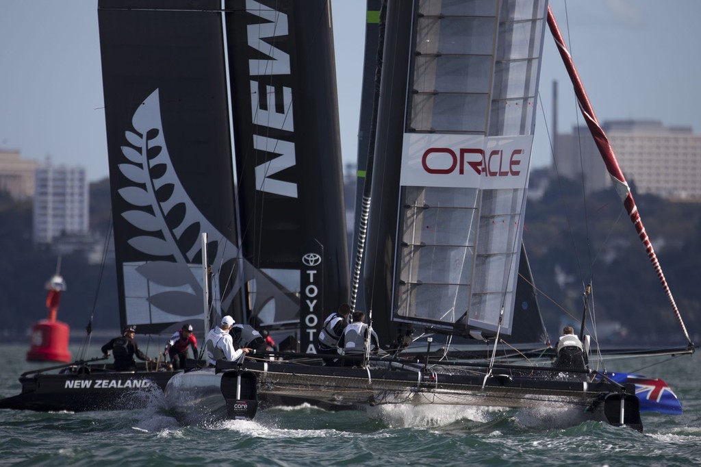 29/04/2011 - Auckland (NZL) - 34th America’s Cup - AC45 Test Event - Day 5 - Match racing © Gilles Martin-Raget / Oracle Racing
