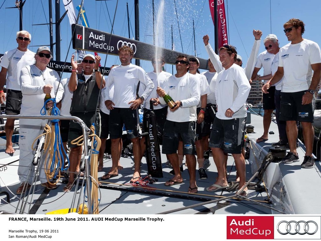 Container crew celebrating their success at the Audi MedCup Marseille Trophy 2011 © Ian Roman/Audi MedCup http://2008.medcup.org/home/