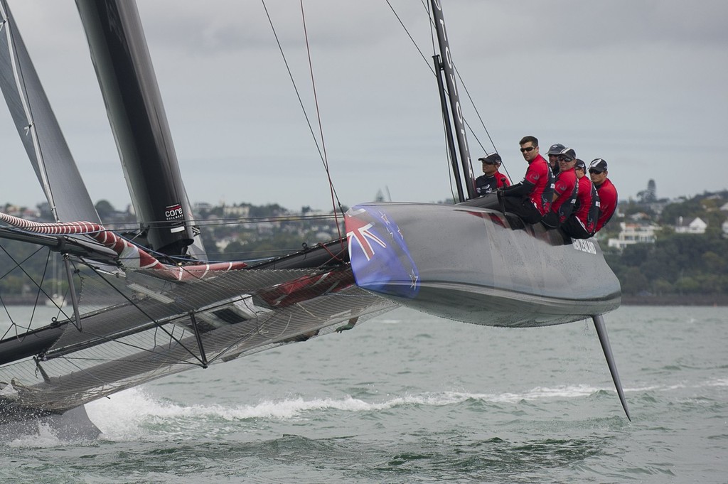 Emirates Team New Zealand take their AC45 for its first sail on the Waitemata harbour in Auckland. 16/3/2011 &copy; Chris Cameron/ETNZ http://www.chriscameron.co.nz
