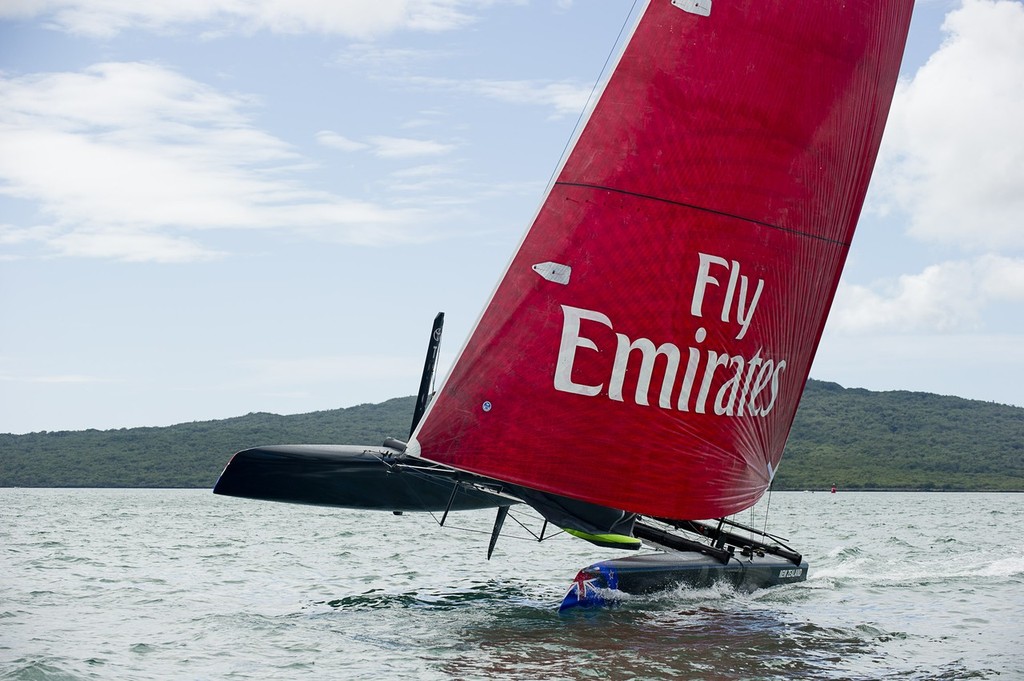 Emirates Team New Zealand take their AC45 for its first sail on the Waitemata harbour in Auckland. 16/3/2011 &copy; Chris Cameron/ETNZ http://www.chriscameron.co.nz