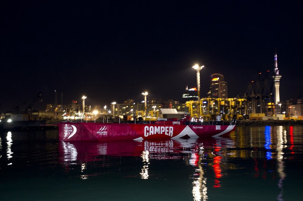 Emirates Team New Zealand VO70 is loaded on the Maersk container ship, Maersk Dabou to be transported to Europe for the start of the Volvo Ocean Race 2011-12.  © Chris Cameron/ETNZ http://www.chriscameron.co.nz