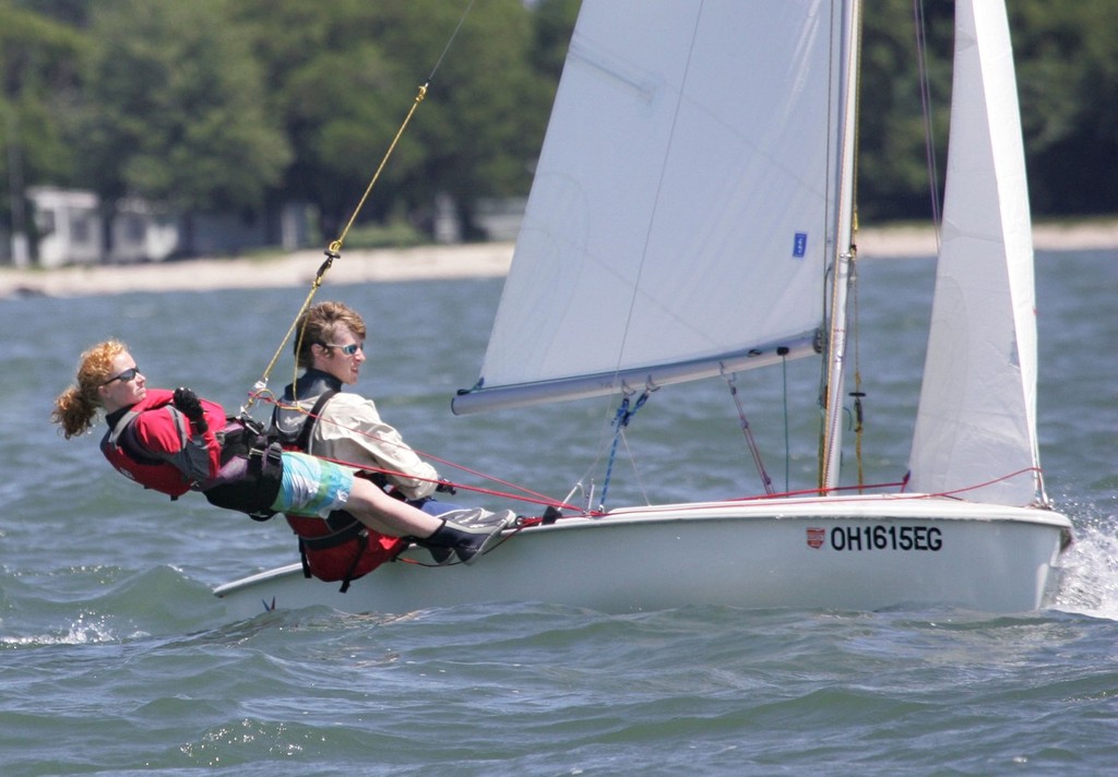 Jr Bay Week 2008        7/14/2008       Credit: www.printroom.com/pro/splash      PIBYC, Put-in-Bay, Ohio         Caption:   Mentor Harbor Yachting Club Bemis Cup team lead by skipper Scott Frissell, right, (Perrysburg, Ohio) and Molly Harris, left, (Madison, Ohio) Finished in first place in the 420 Championship Series Ð Bemis Quarter Finals with scores of 1-3-3- 1-4-[5]-2-2, 16 points.  They are seen here sailing to windward as Harris hangs from the trapeze  during the first day of racing at I- photo copyright  SW taken at  and featuring the  class