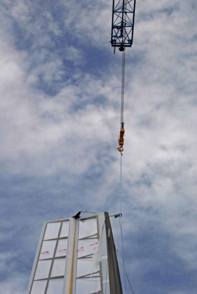 The Skyhook is attached via a connector at the top of the mast - AC45 launch - Day 2 © Richard Gladwell www.photosport.co.nz