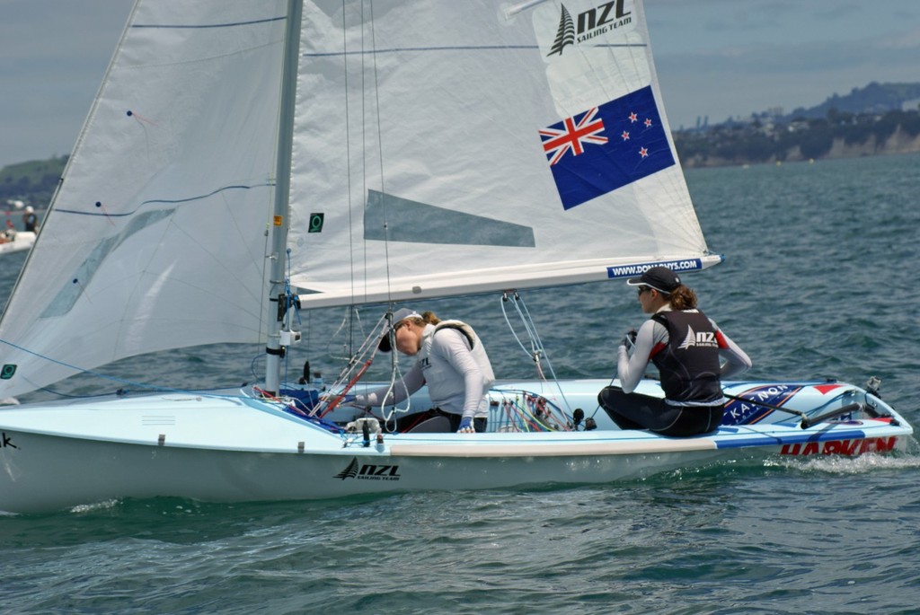 Jo Aleh and Olivia Powrie - 470 leaders - Sail Auckland -2011 - Day 3 photo copyright Richard Gladwell www.photosport.co.nz taken at  and featuring the  class