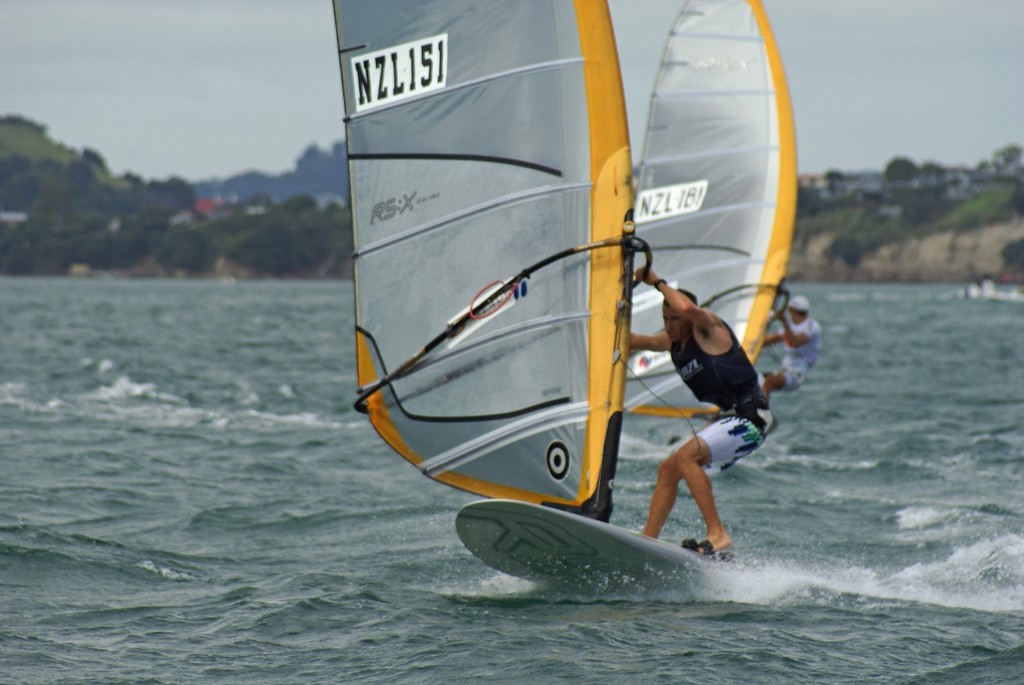 JP Tobin leads Tom Ashley in the closing stages of the first race - Sail Auckland - 2011 - Day 2 photo copyright Richard Gladwell www.photosport.co.nz taken at  and featuring the  class